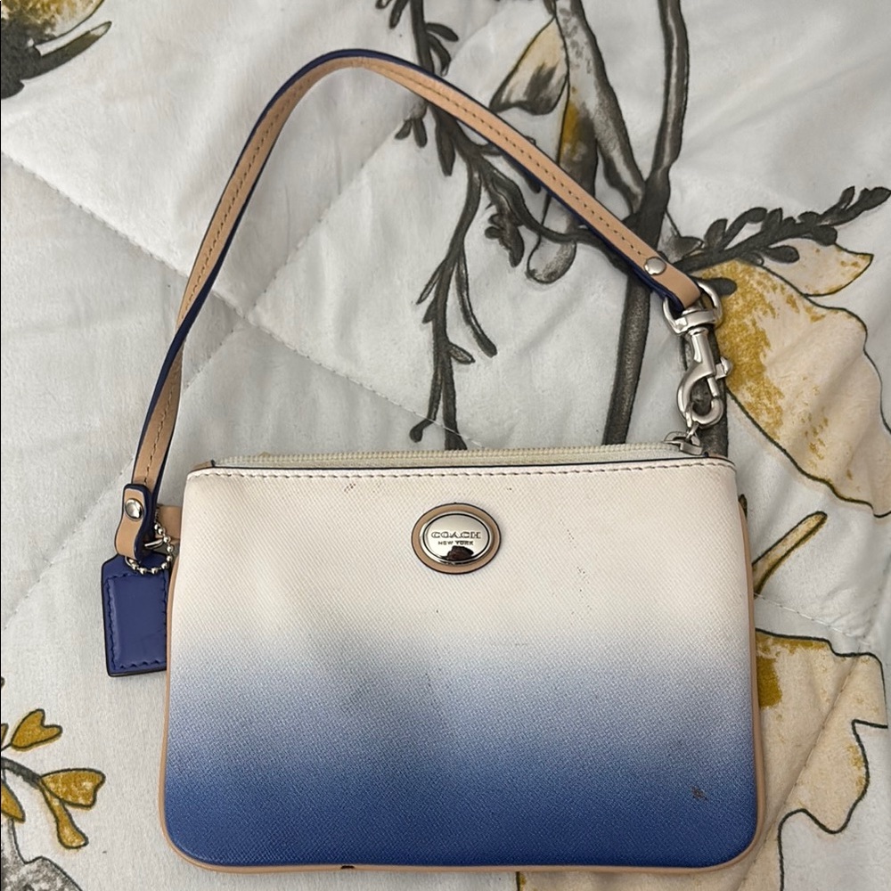 Coach Blue and Cream Clutch with Sophisticated Design